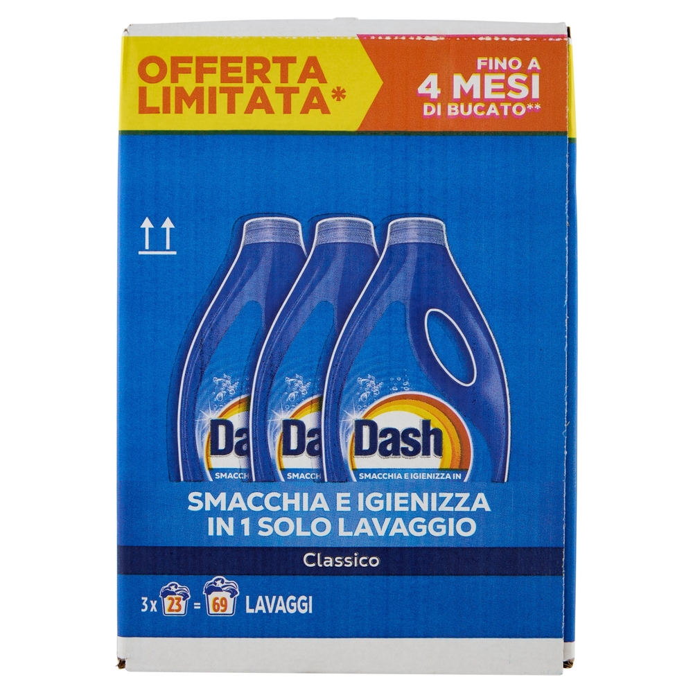 Dash Power Detersivo Liquido Lavatrice, Classico, 3x23 Lavaggi=69 Lavaggi 3x1035 ml